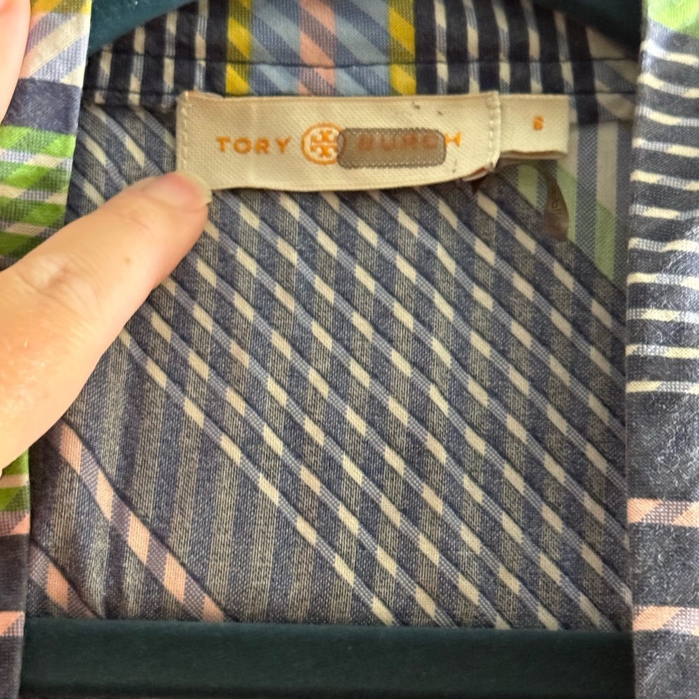 Tory Burch Overprinted Wrap Sleeveless Midi Dress Blue Green 6 - Picture 4 of 10